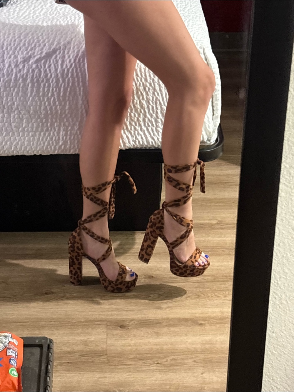 Fashion Nova Leopard Wrap-Around Platform Heels - Brown